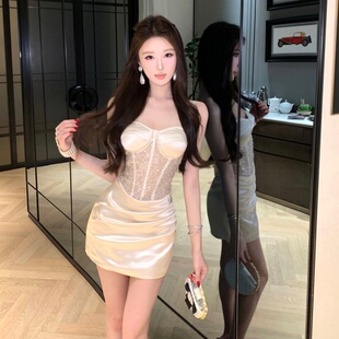 实拍实价  辣妹拼接修身显瘦包臀连衣裙短款