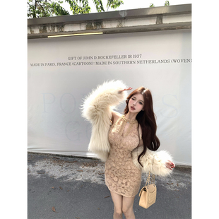 蕾丝v领收腰显瘦连衣裙 重工无袖 实拍实价 法式