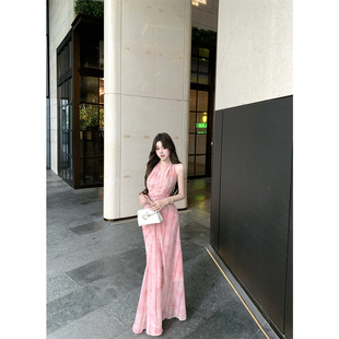 实拍  romance浪漫轻柔气印花挂脖裙