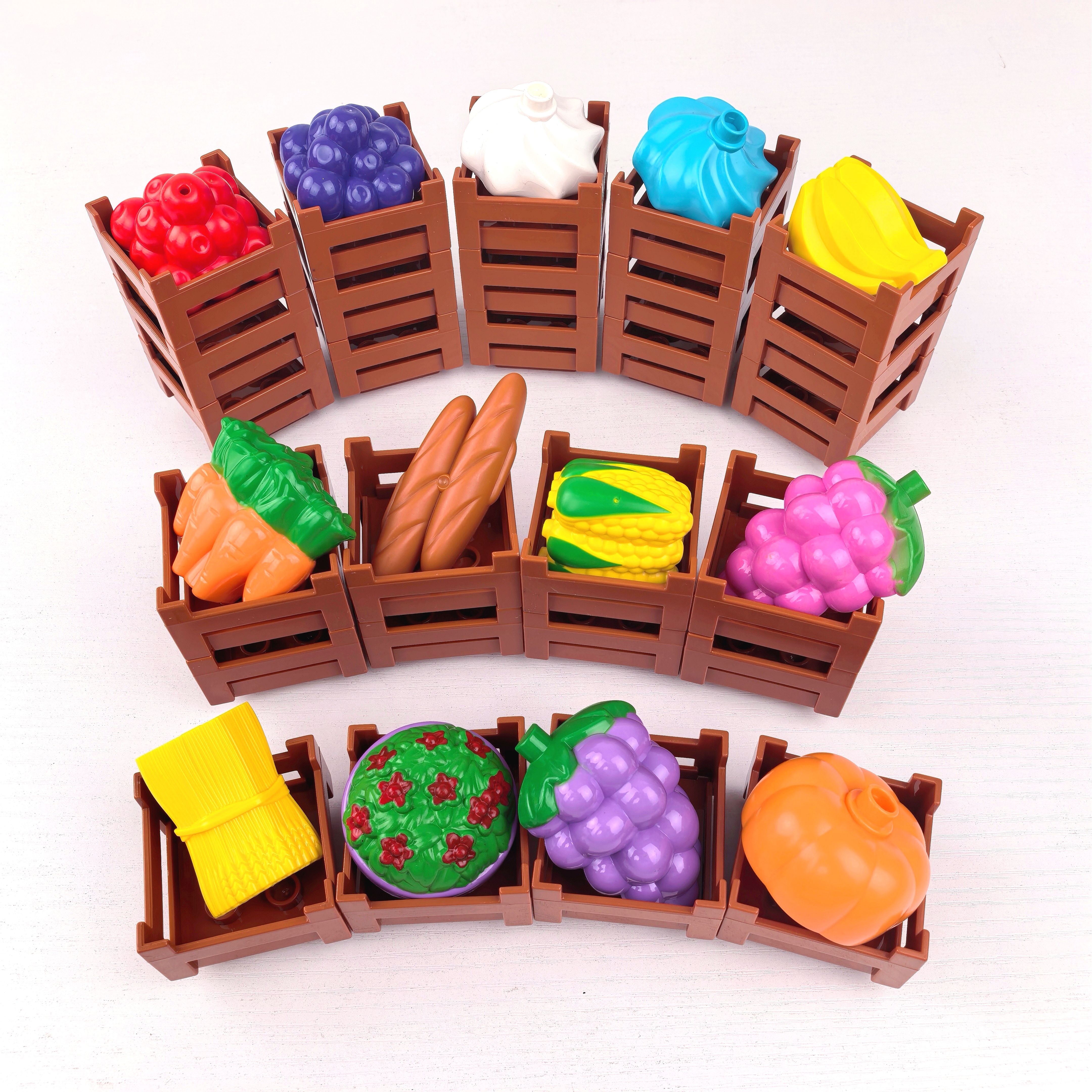 国产大颗粒积木配件水果篮子蔬菜装饰配件超市场景diy益智拼搭