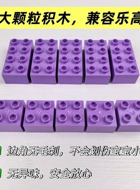 大颗粒积木配件紫色厚8孔基础块4孔方砖中阶2x4长条砖块益智玩具3