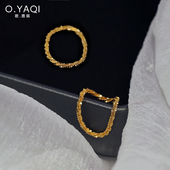 个性 时尚 钛钢镀18K金波光粼粼戒指韩版 链条戒女尾戒指环日韩饰品