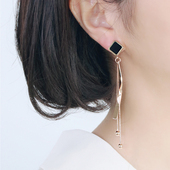 日韩圆形方形流苏耳钉长款 无耳洞耳夹无洞耳环钛钢玫瑰金耳饰品女