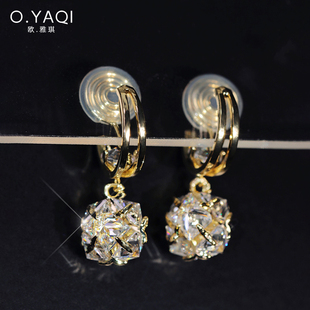 高级感闪耀钻球无耳洞蚊香盘耳夹时尚 气质耳钉女耳饰小众