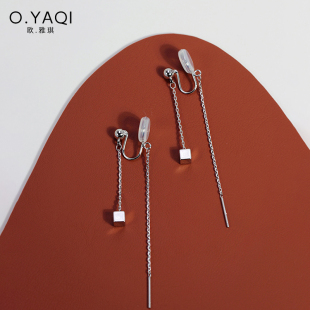 方块几何流苏无耳洞显脸瘦长款 气质简约女耳饰 耳线蚊香盘耳夹时尚