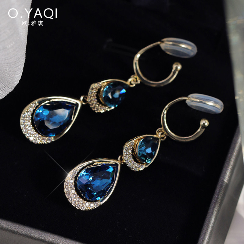 高级感蓝水晶水滴无耳洞隐形蚊香盘耳夹显脸瘦银耳钩耳环女轻奢,饰品/流行首饰/时尚饰品新,耳夹,淘宝优惠券,粉丝福利购,淘宝优惠卷