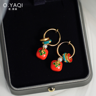 多种戴法无耳洞国风柿子小圆圈隐形耳夹新中式 气质耳扣复古女耳饰