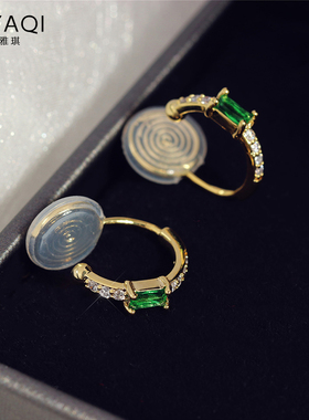 无耳洞蚊香盘耳夹绿色锆石C形一体式隐形耳钉小巧气质女耳饰