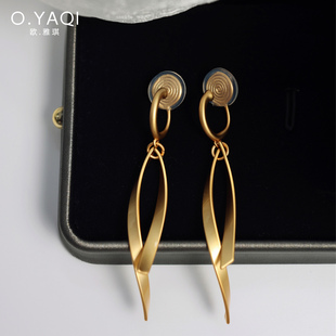 哑金交叉隐形蚊香盘耳夹时尚 无耳洞简约长款 气质耳钩耳环女耳饰