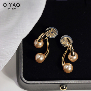 高级感前后双面珍珠蚊香盘耳夹无耳洞气质时尚 简约优雅女耳饰品