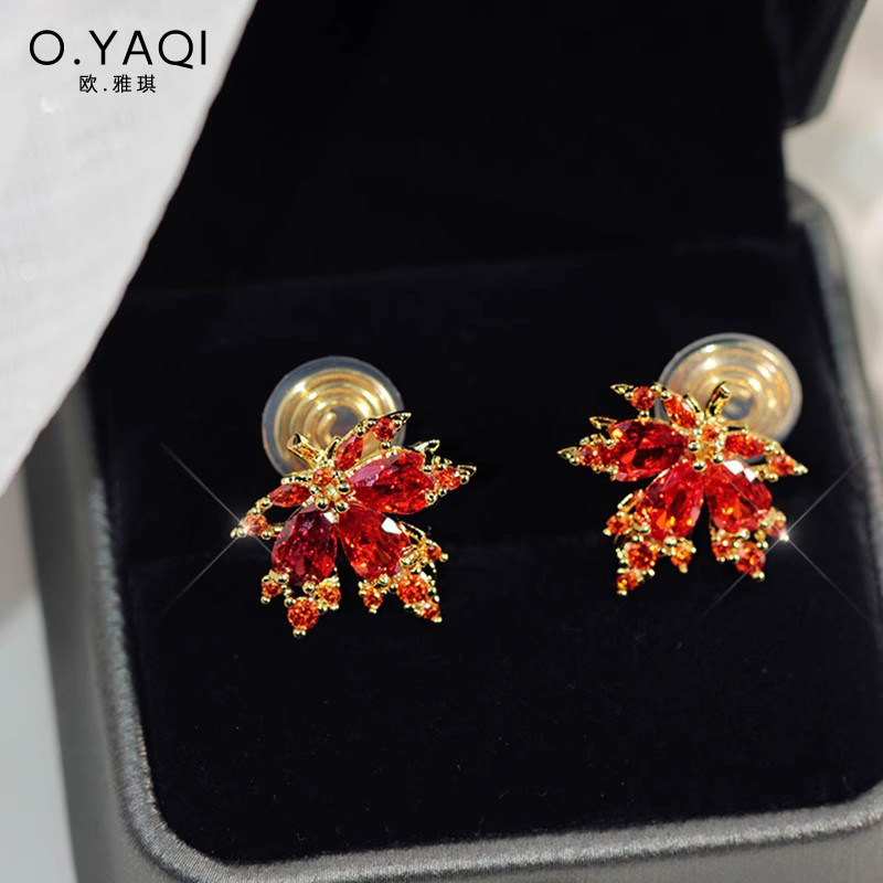 甜美闪锆红色枫叶无耳洞蚊香盘耳夹气质女时尚耳钉秋冬耳饰个性,饰品/流行首饰/时尚饰品新,耳夹,淘宝优惠券,粉丝福利购,淘宝优惠卷