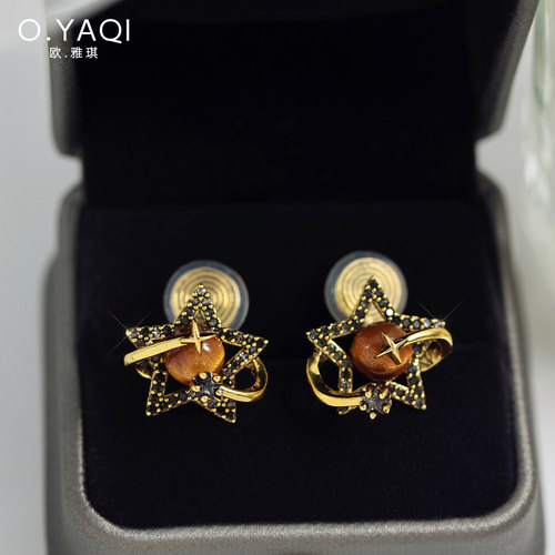 无痛耳夹时尚星球耳饰复古黑锆