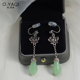 蚊香盘耳夹复古长款 无耳洞国潮莲花玉兰新中式 气质耳钩耳环女耳饰