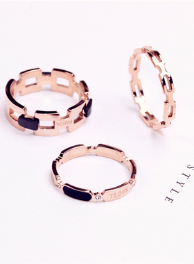 钛钢镂空几何镀18K玫瑰金戒指时尚个性食指戒学生保色指环女J016