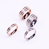 时尚 玫瑰金白金色方钻钛钢戒指单排双排指环戒子食指戒尾戒女小指