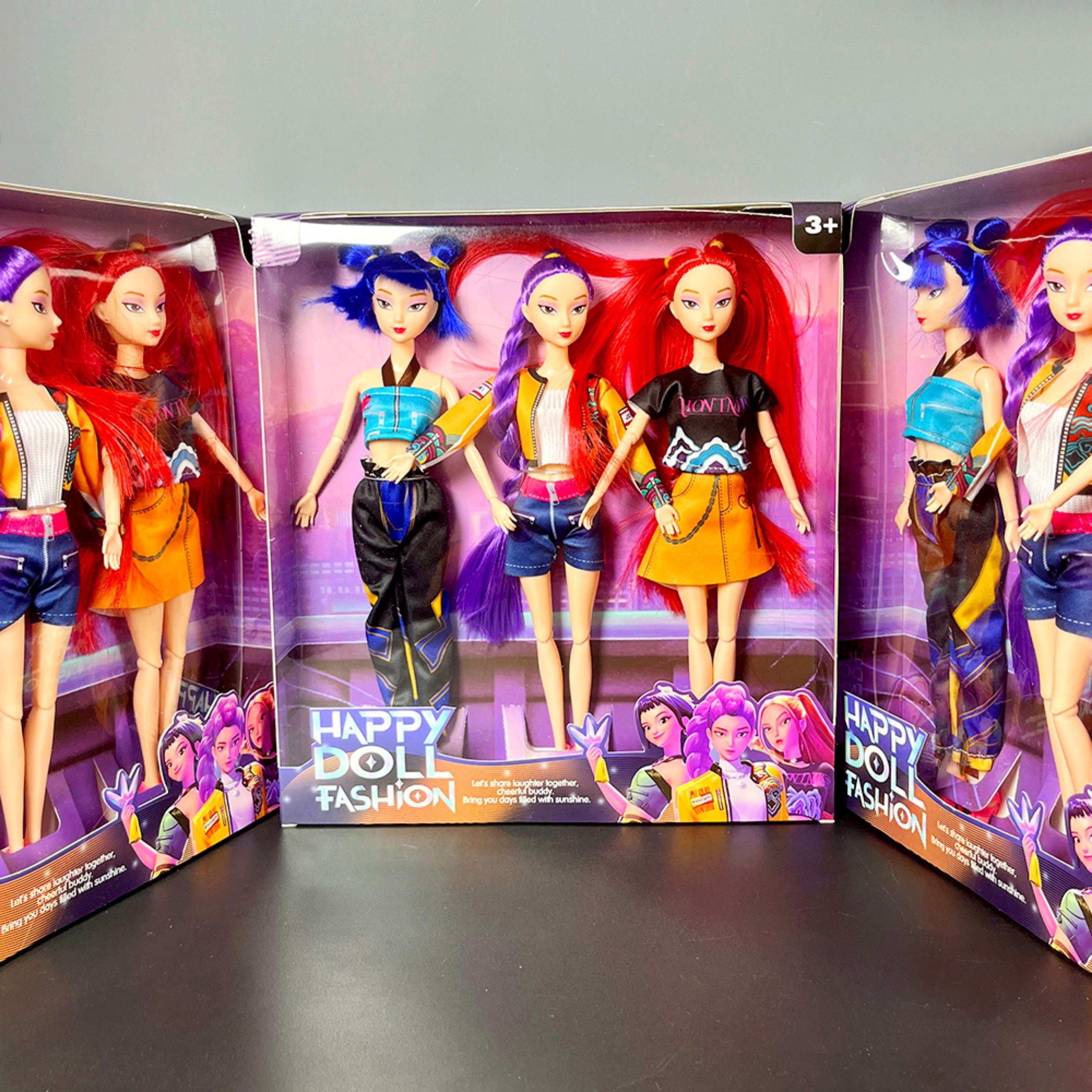 KPOP猎魔女团搪胶公仔玩偶11.5寸12关节实身带七彩灯光主题曲手办