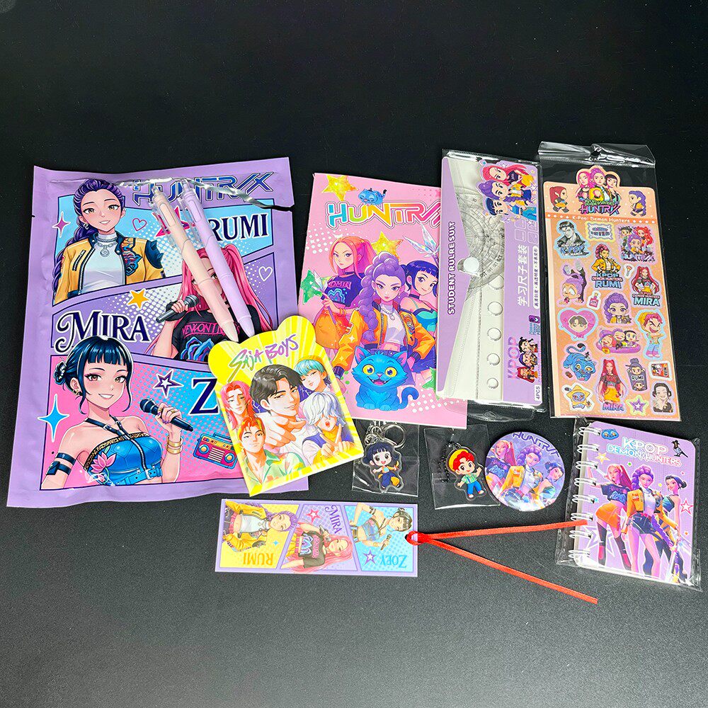 跨境新品猎魔文具盲袋拆拆乐saja boys明星男女团线圈本尺子套装