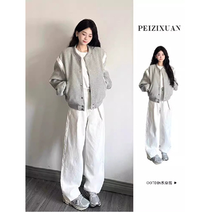 外套女款秋季韩系小个子短款灰色棒球服2025爆款休闲百搭夹克开衫
