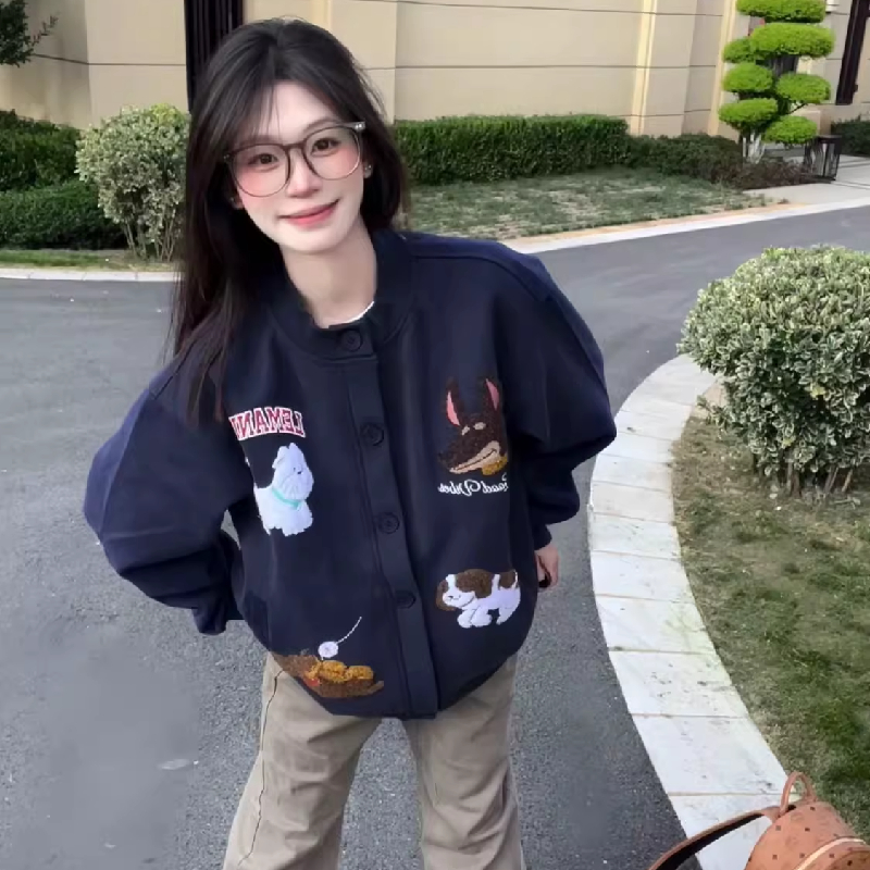 卡通小狗开衫新款百搭宽松卫衣