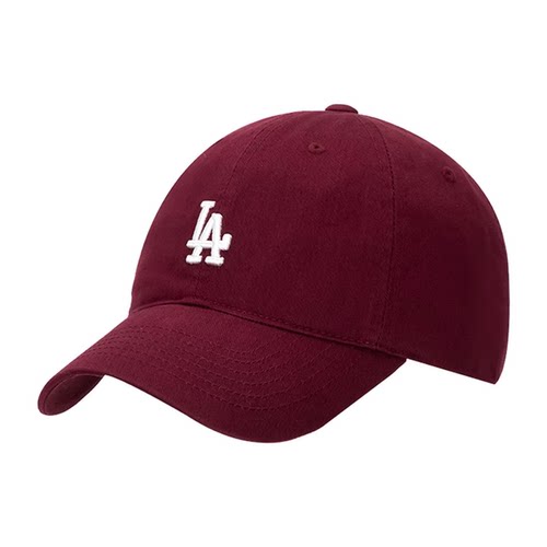 MLB遮阳帽鸭舌帽防晒酒红LA软顶