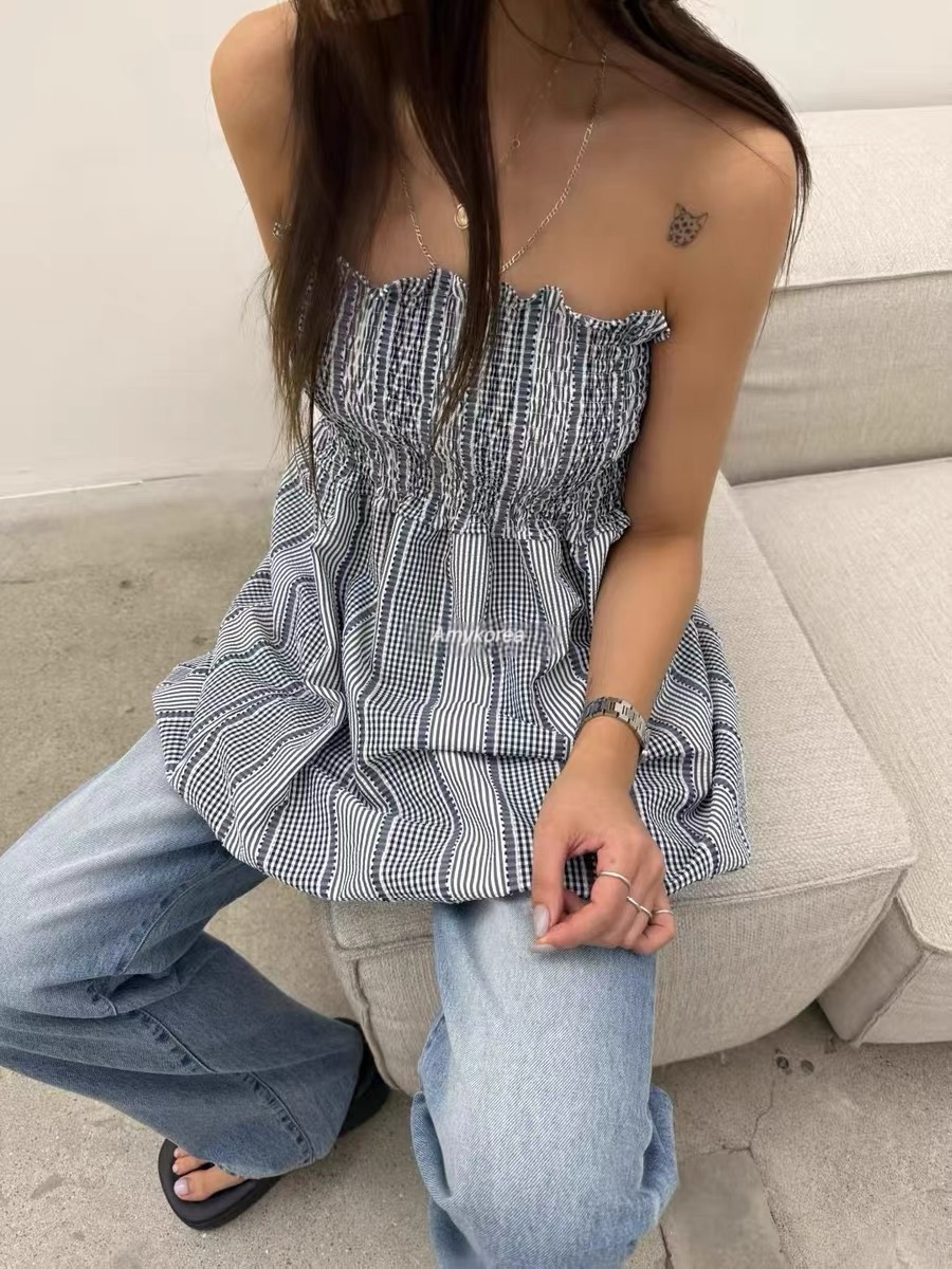 现romaine Amy韩代 26夏新款 东大门 两穿 抹胸格子连衣裙 洋气