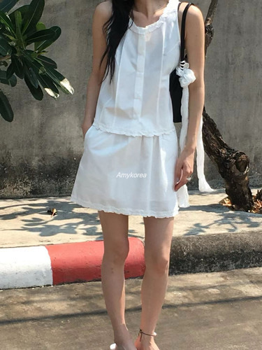 tempting Amy韩代 26春夏 东大门 木耳花边 吊带背心 洋气纯色