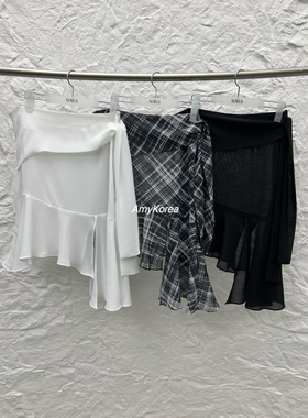 novus Amy韩代 26早春 东大门 洋气不规则格子 半身短裙 叠穿微透