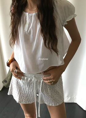 awear Amy韩代 26春夏 东大门 纯色圆领 半开扣 短袖衬衫 甜美