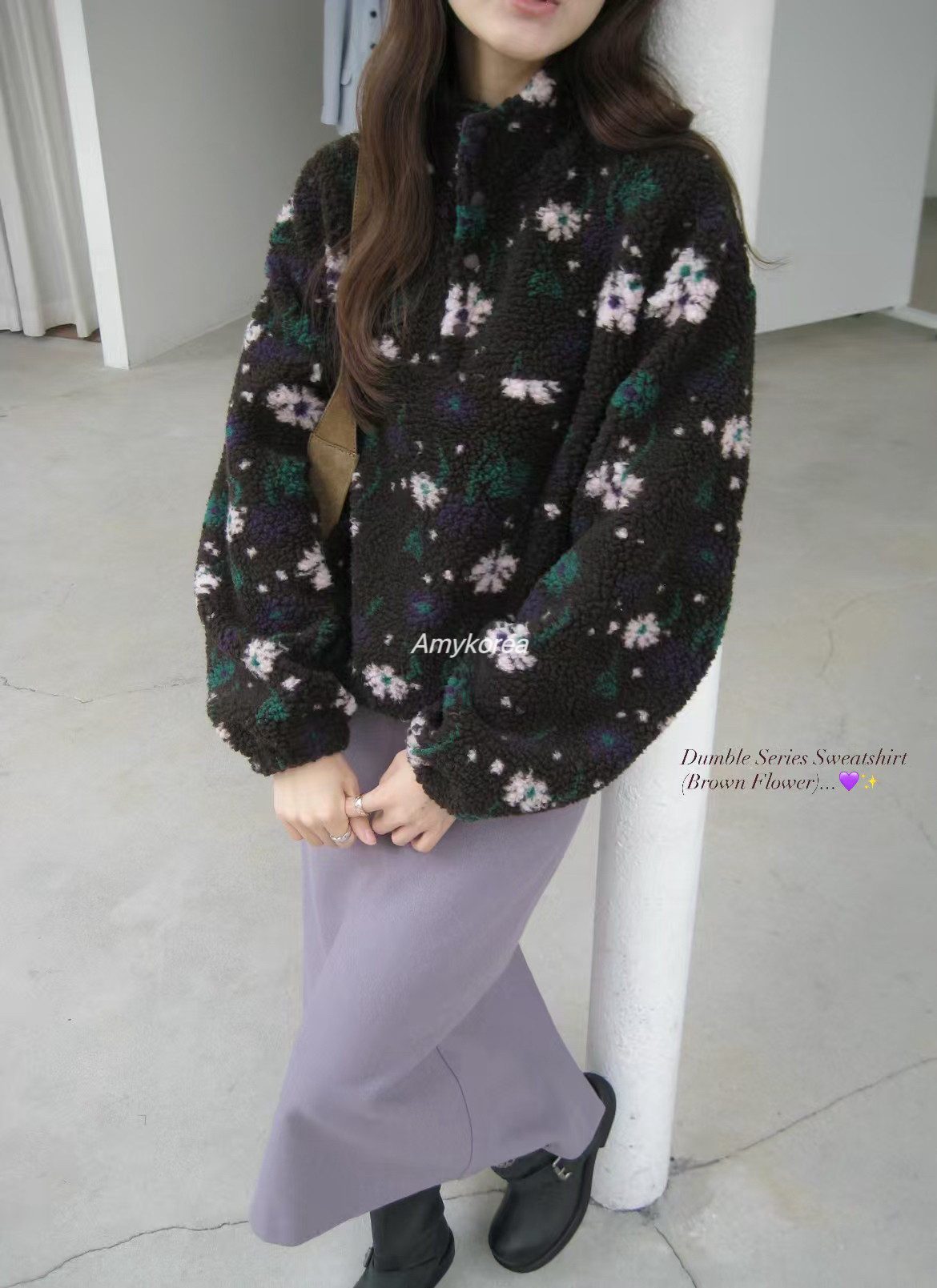 riveroom Amy韩代 26fw 东大门 小碎花 摇粒绒 套头夹克外套 立领