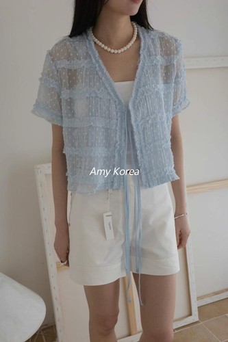 B_GARDER Amy韩代 25ss 东大门 洋气纯色 系带褶皱 短袖小开衫