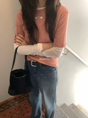 underson Amy韩代 26早秋 东大门 天丝羊毛 短袖t恤 纯色小标
