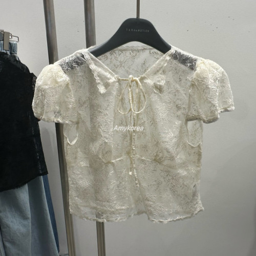 taraby Amy韩代 26春夏 东大门 系带蕾丝花边 短袖衬衫甜美微透