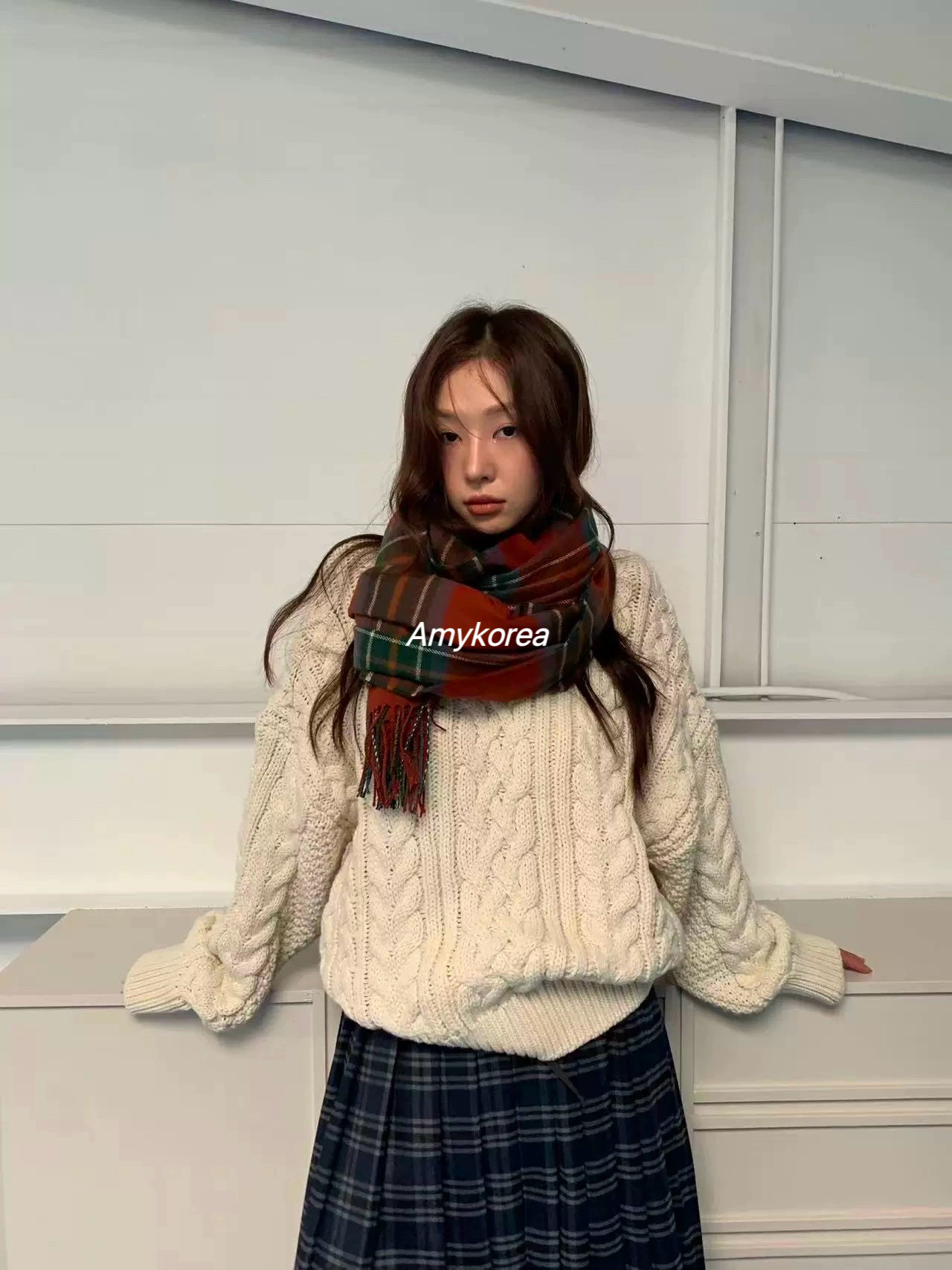 MURMUR Amy韩代 25fw 东大门 麻花螺纹羊毛混纺 套头针织衫毛衣