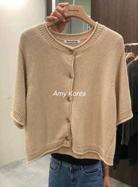 remaking Amy韩代 25fw 东大门 纯色圆领短袖 针织开衫 简约大方