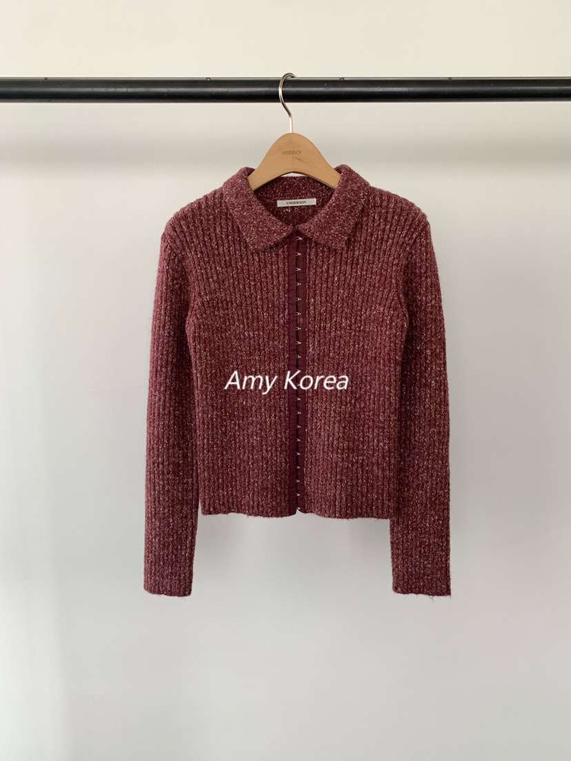 UNDERSON Amy韩代 25fw 东大门 复古翻领系扣 长袖针织开衫