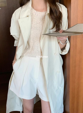 OVERTAKE Amy韩代 25ss 东大门新款 纯色气质 翻领风衣系腰带