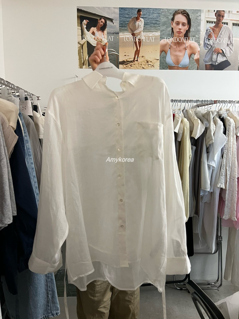 lonfon flat Amy韩代 26春夏 东大门 亚麻系带 长袖衬衫 纯色百搭