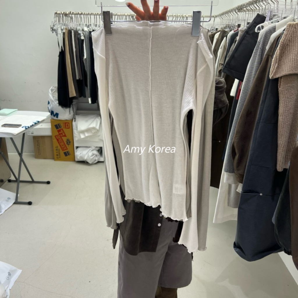 PADO Amy韩代 25fw 东大门 纯色 木耳边拼接 长袖打底T恤 百搭