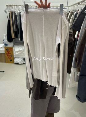 PADO Amy韩代 25fw 东大门 纯色 木耳边拼接 长袖打底T恤 百搭