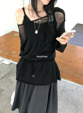 aube Amy韩代 26早春 东大门 镂空微透 套头针织衫 纯色温柔气质