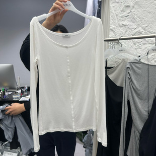 novus Amy韩代 26早春 东大门 圆领拼接 长袖t恤 纯色修身百搭