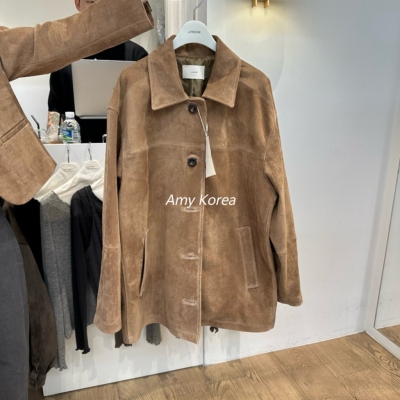 JINSIM Amy韩代 25fw 东大门 纯色翻领系扣 麂皮外套中长款百搭