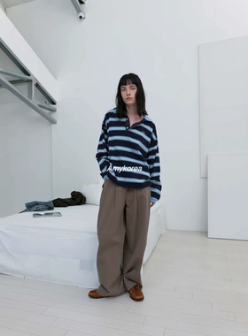 tempting Amy韩代 25早秋 东大门 条纹翻领 长袖T恤 休闲百搭