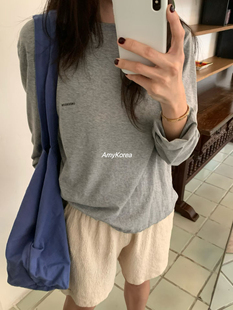 东大门 26早春 纯色刺绣小标 圆领长袖 洋气 better t恤 Amy韩代