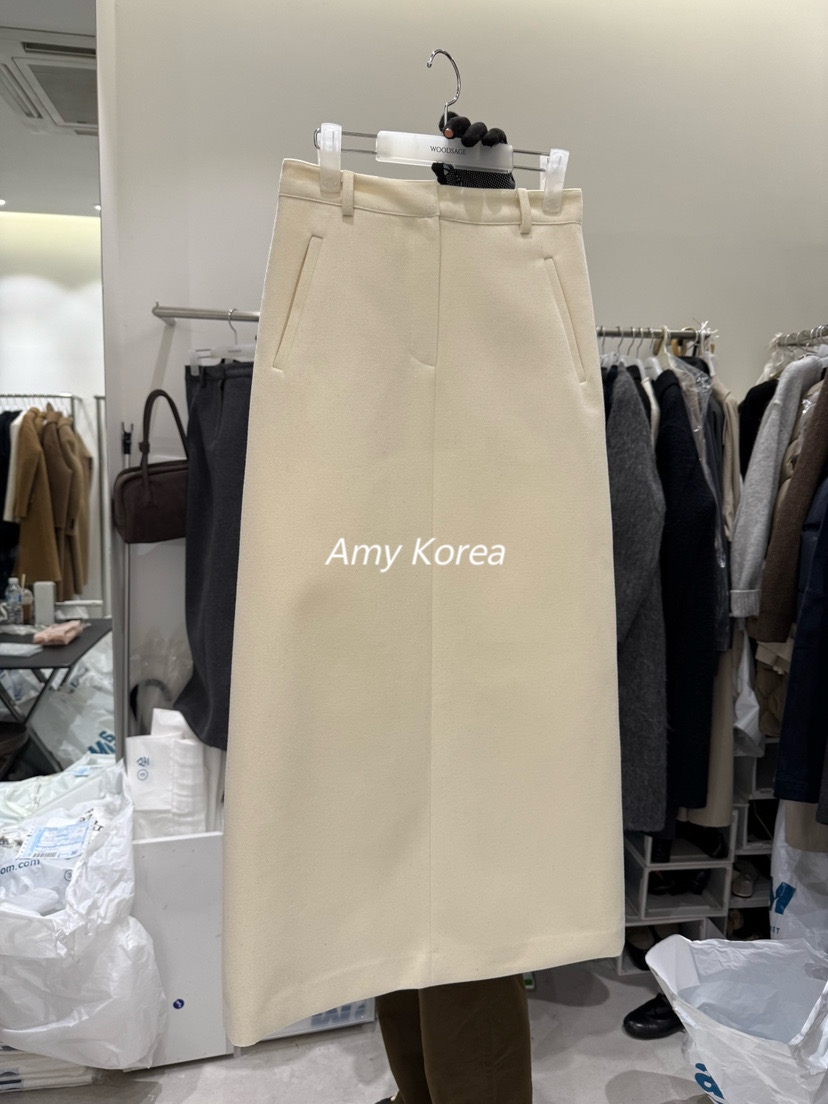 WOOD SAGE Amy韩代 25fw 东大门 纯色 直筒斜口袋半身裙 包臀裙