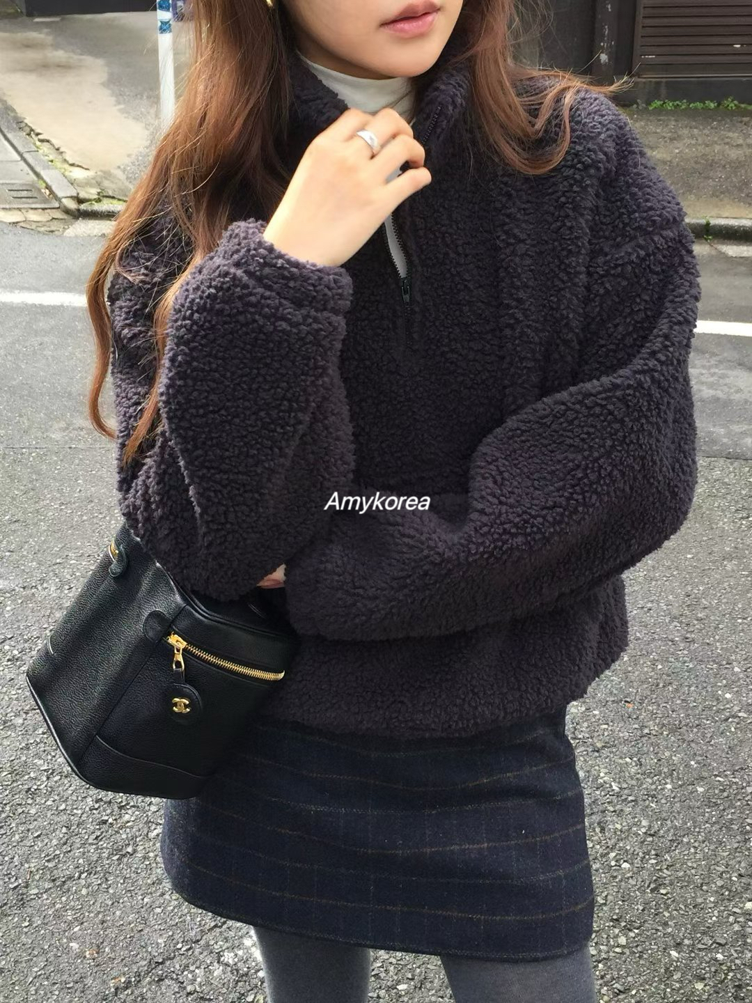 OVERTAKE Amy韩代 25fw  东大门 时尚半开领摇粒绒 套头夹克外套