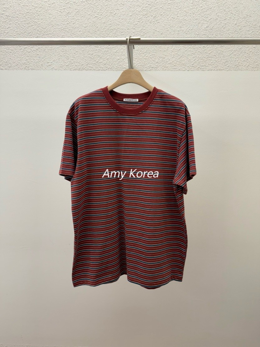 ROMANTICIZE Amy韩代 25fw  东大门 圆领条纹 短袖t恤 休闲百搭