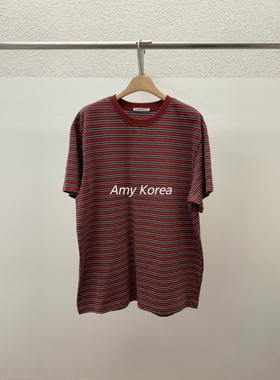 ROMANTICIZE Amy韩代 25fw  东大门 圆领条纹 短袖t恤 休闲百搭