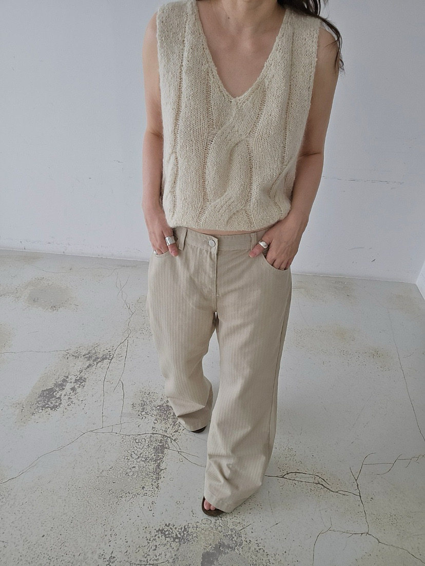 J shop Amy韩代 26fw 东大门 竖条纹 微喇叭 休闲裤 洋气纯色
