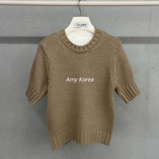 helder Amy韩代 25fw 东大门 纯色短袖毛衣 粗线针织衫 简约大方
